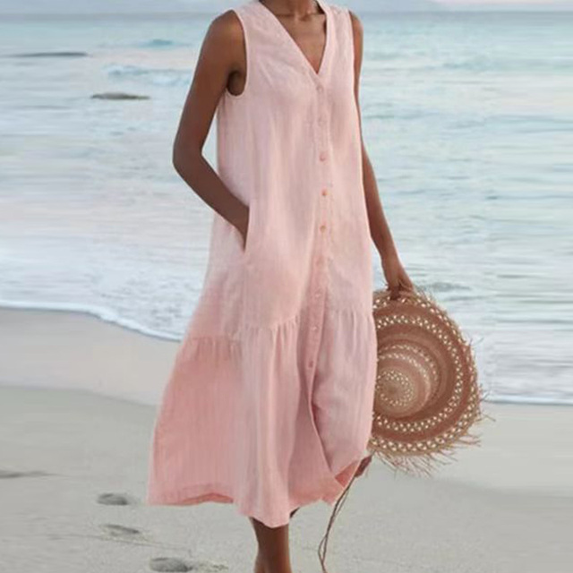 Merrin – Sleeveless Midi Button-Down Dress for a Chic and Elegant Look