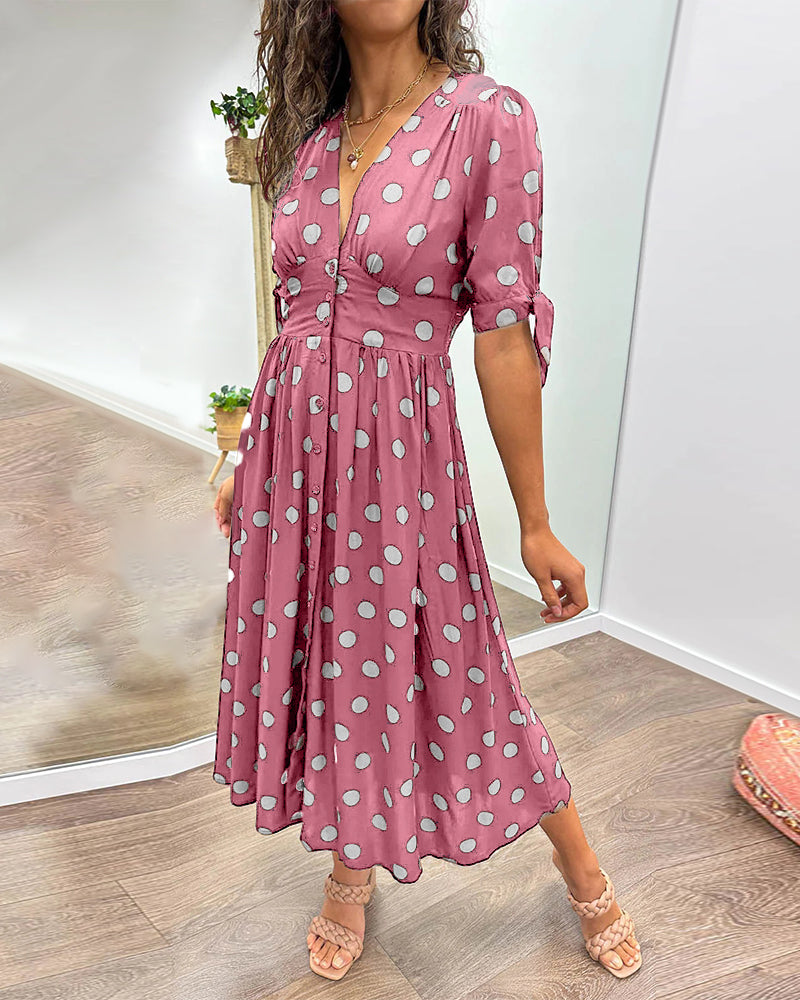 Pennie β Elegant Buttoned Polka Dot Midi Dress for a Chic and Stylish Look