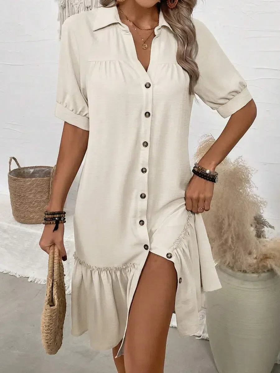 Aliyah – Elegant Button-Down Dress with Ruffle Hem for a Chic Look