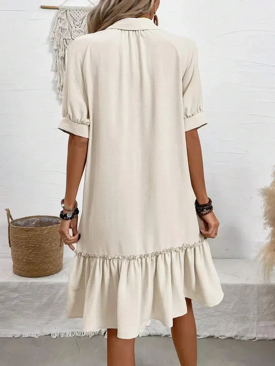 Aliyah – Elegant Button-Down Dress with Ruffle Hem for a Chic Look