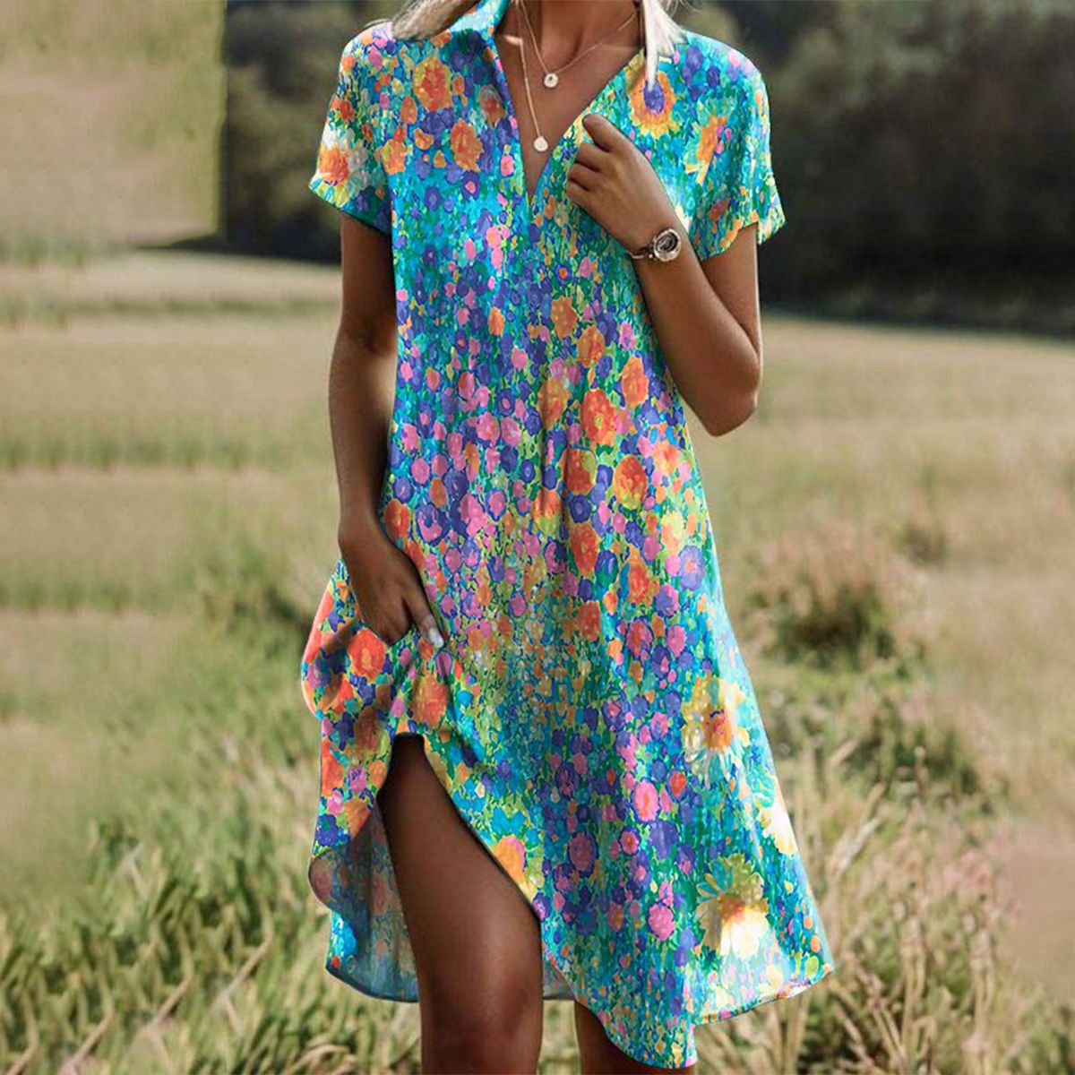 Azaria β Nordic Boho Patterned Midi Dress