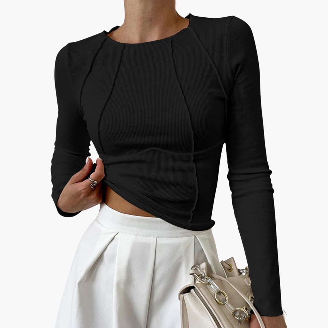 Xelara - Chic Sculpted Seam Long Sleeve Top for a Trendy Look