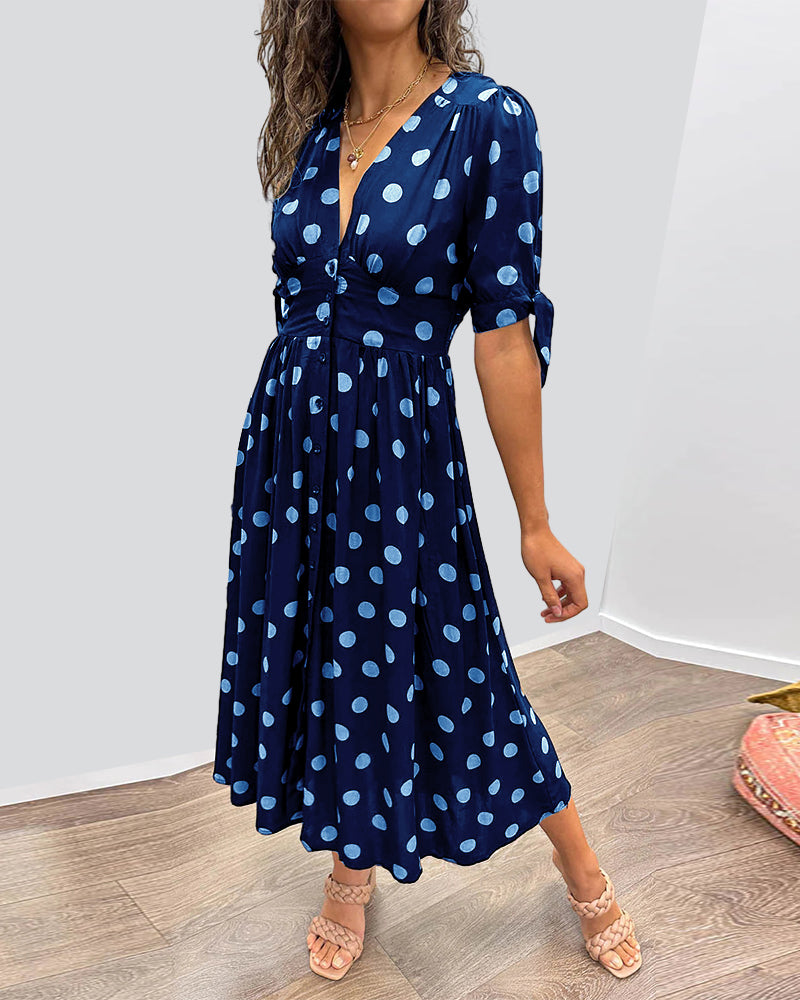 Pennie β Elegant Buttoned Polka Dot Midi Dress for a Chic and Stylish Look