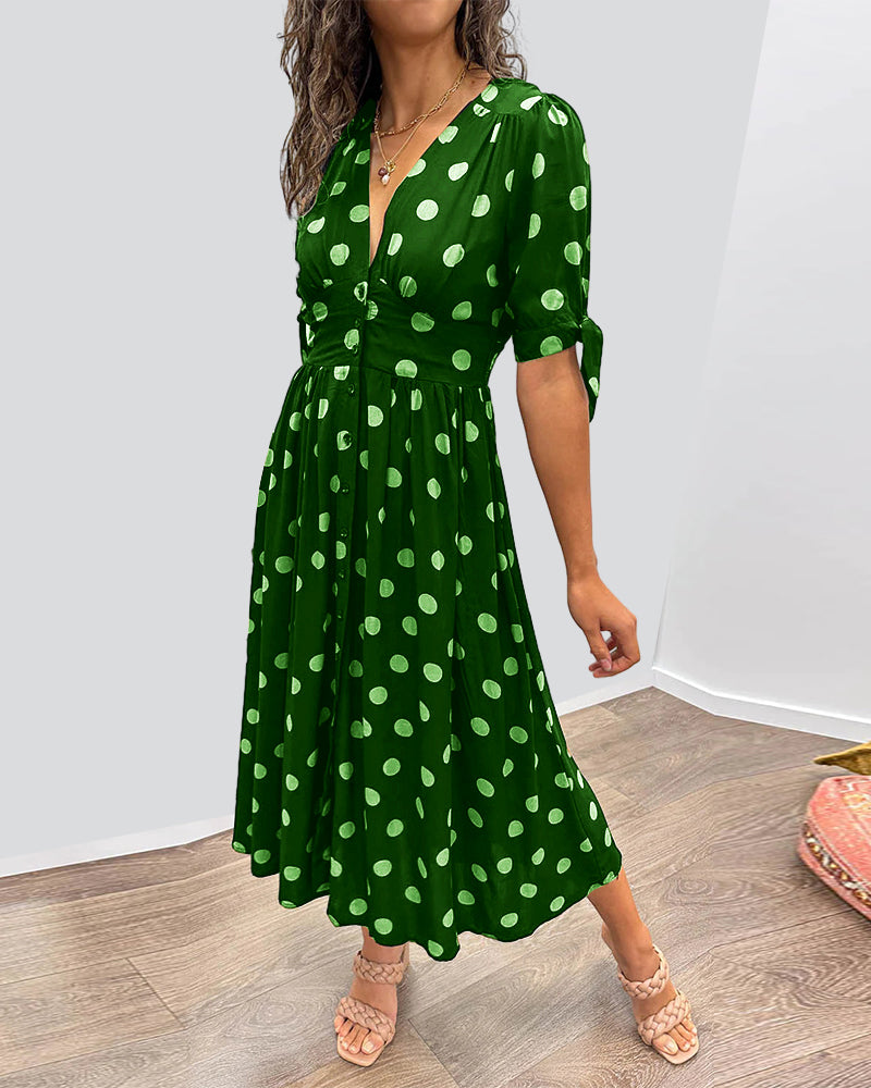 Pennie β Elegant Buttoned Polka Dot Midi Dress for a Chic and Stylish Look