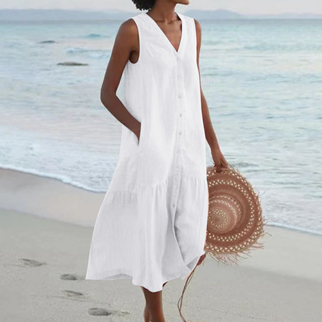 Merrin – Sleeveless Midi Button-Down Dress for a Chic and Elegant Look