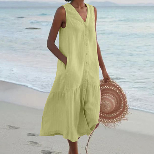 Merrin – Sleeveless Midi Button-Down Dress for a Chic and Elegant Look