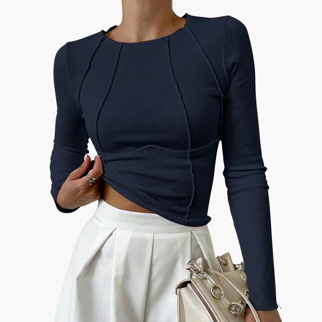 Xelara - Chic Sculpted Seam Long Sleeve Top for a Trendy Look