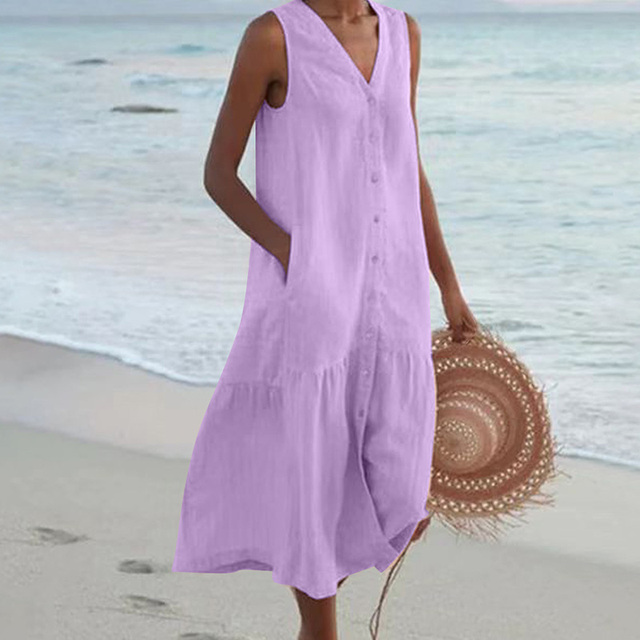 Merrin – Sleeveless Midi Button-Down Dress for a Chic and Elegant Look