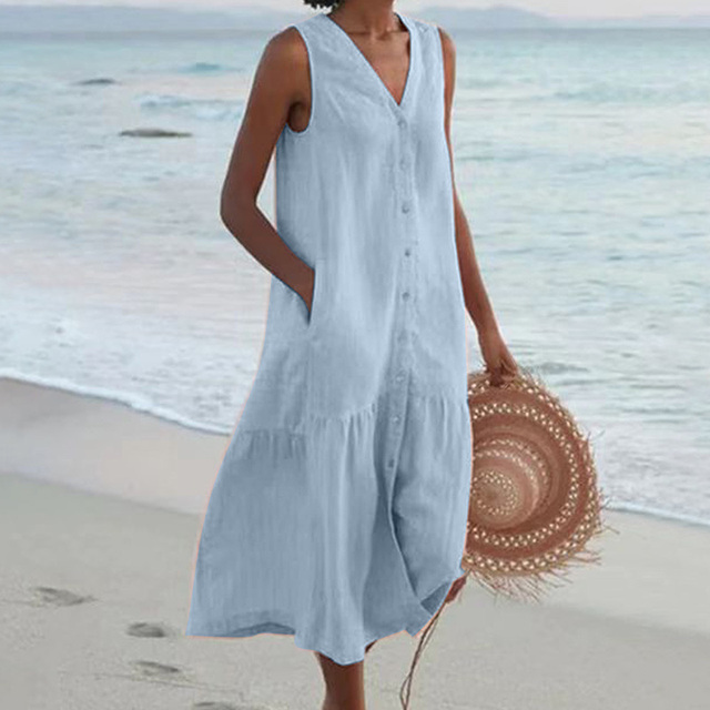 Merrin – Sleeveless Midi Button-Down Dress for a Chic and Elegant Look
