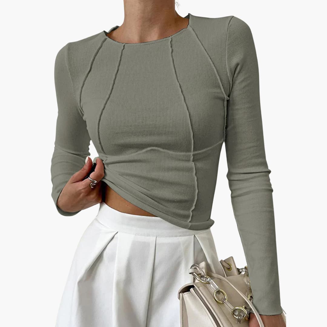 Xelara - Chic Sculpted Seam Long Sleeve Top for a Trendy Look