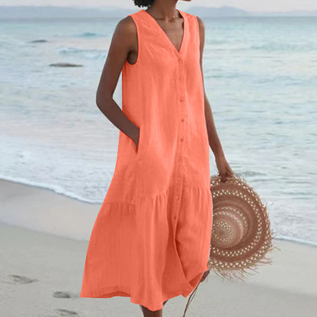 Merrin – Sleeveless Midi Button-Down Dress for a Chic and Elegant Look