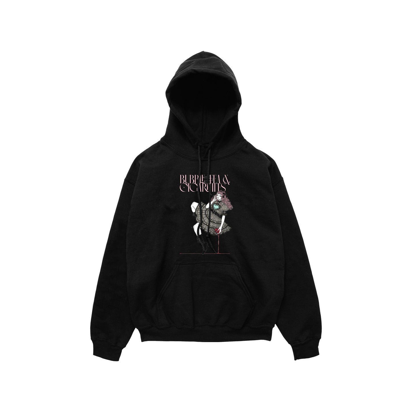 Gothic Doll Hoodie - Bubble Tea & Cigarettes Design for a Unique Style