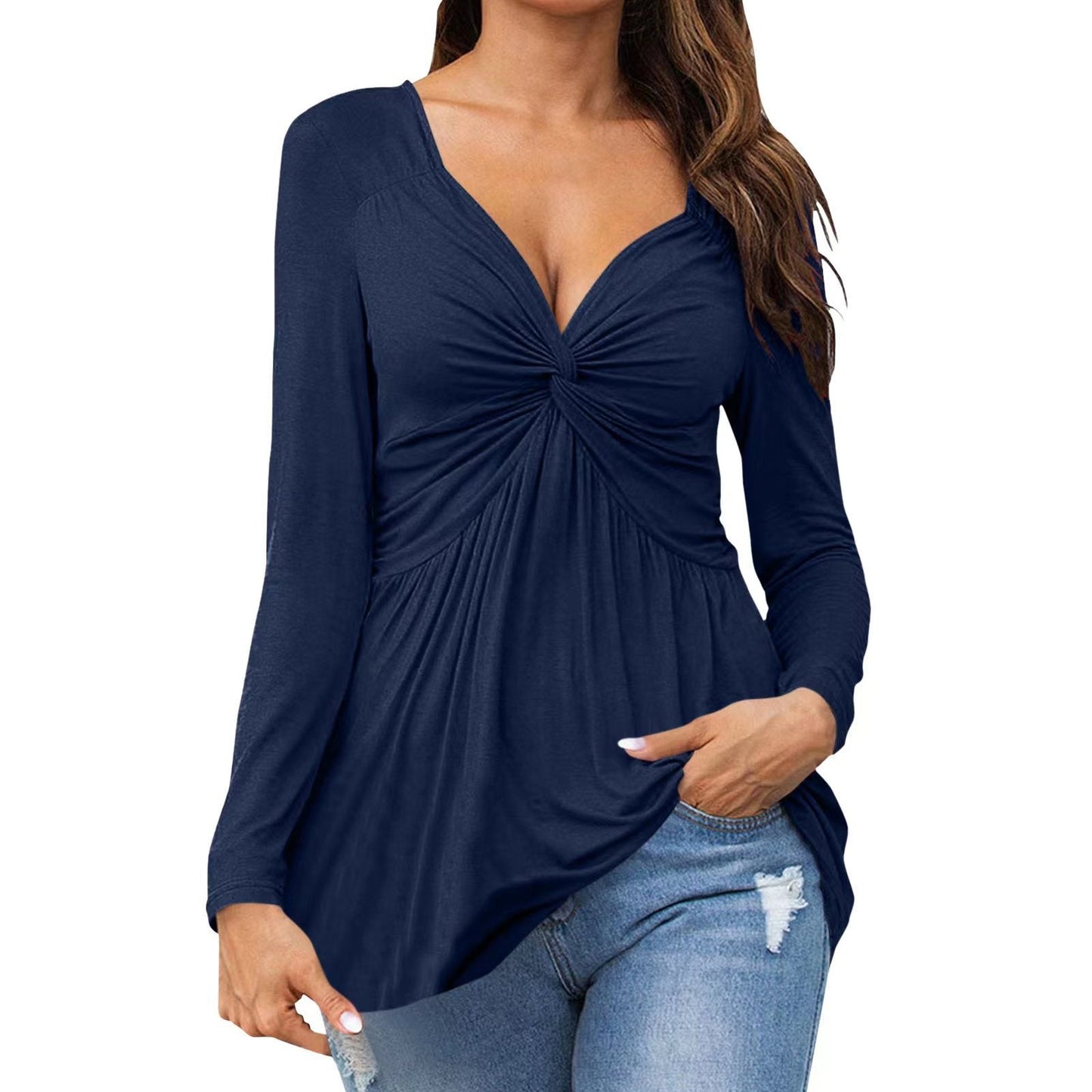 Celine – Elegant Long-Sleeve Tie-Front Top with V-neckline