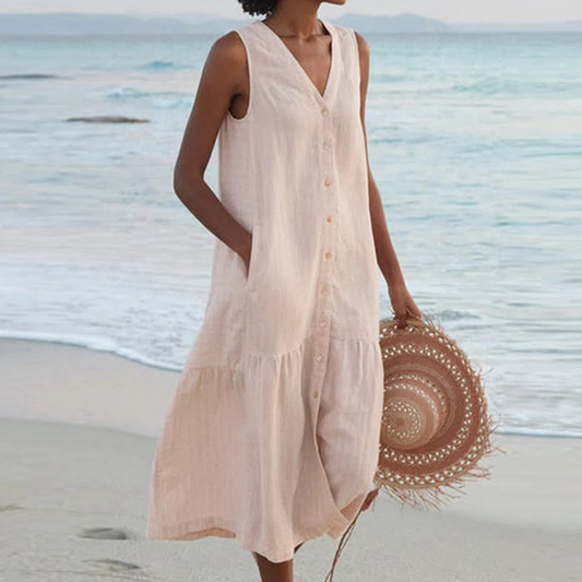 Merrin – Sleeveless Midi Button-Down Dress for a Chic and Elegant Look