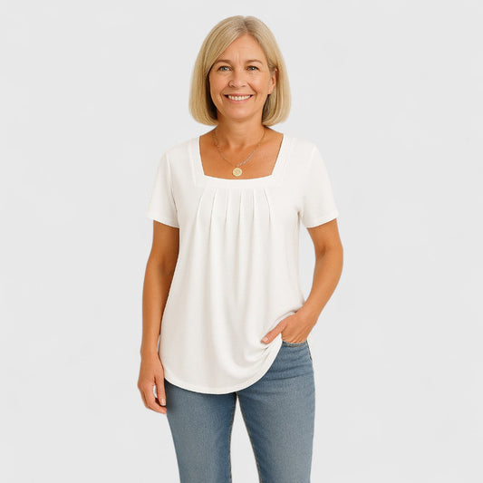 Lianna – Blouse with Pleats and Square Neckline – Elegant Top for stylish looks