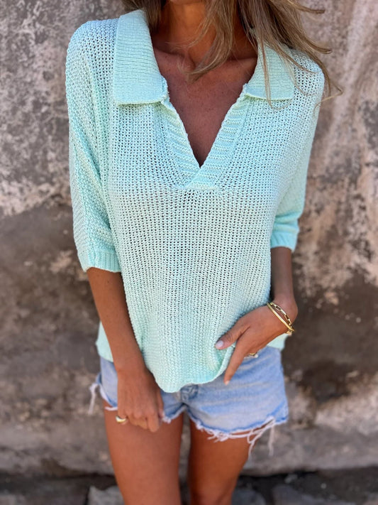 Elowena – Relaxed Knit Collared Pullover