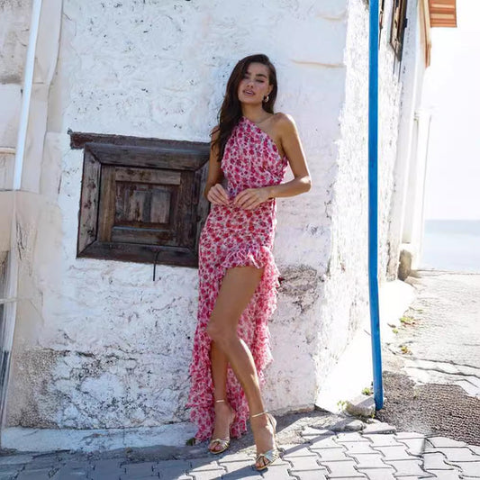 Tahlia – Elegant Asymmetric Ruffle Maxi Dress for a Chic and Unique Look